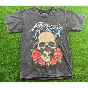 Poison Band T-Shirt Skull Roses Graphic Tee Black Vintage Rock Metal Tour XS